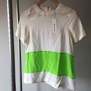 Wayne XS short sleeve silk top w/neon green stripe